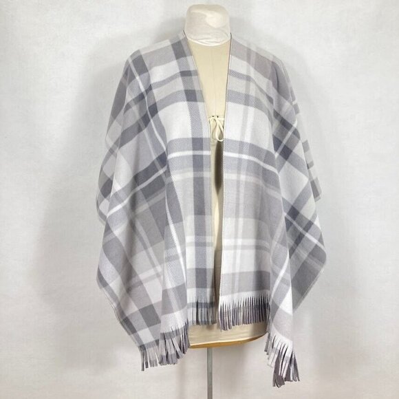 Rachel Rachel Roy Reversible Oversized Plaid Gray Wrap Shawl Blanket Shrug - Picture 1 of 9